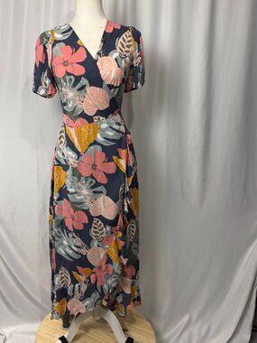 angela moda silk dress Dresses | Angela Moda Silk Floral Vneck Midi Dress With Multicolor Tropical  Print